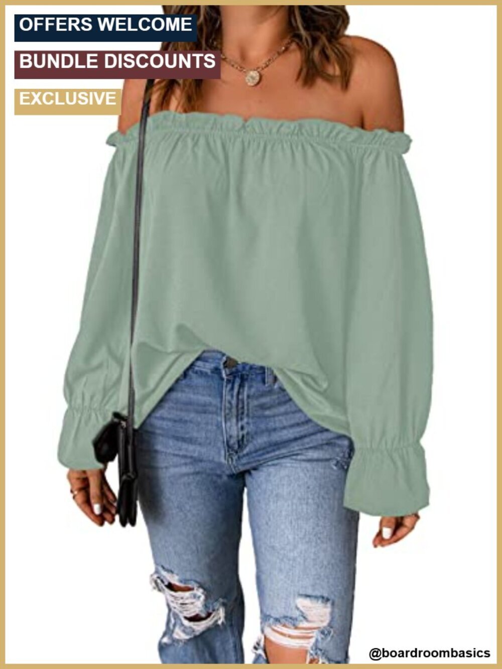 Off Shoulder Ruffle Long Sleeve Chiffon Blouse Casual Loose Fit Top